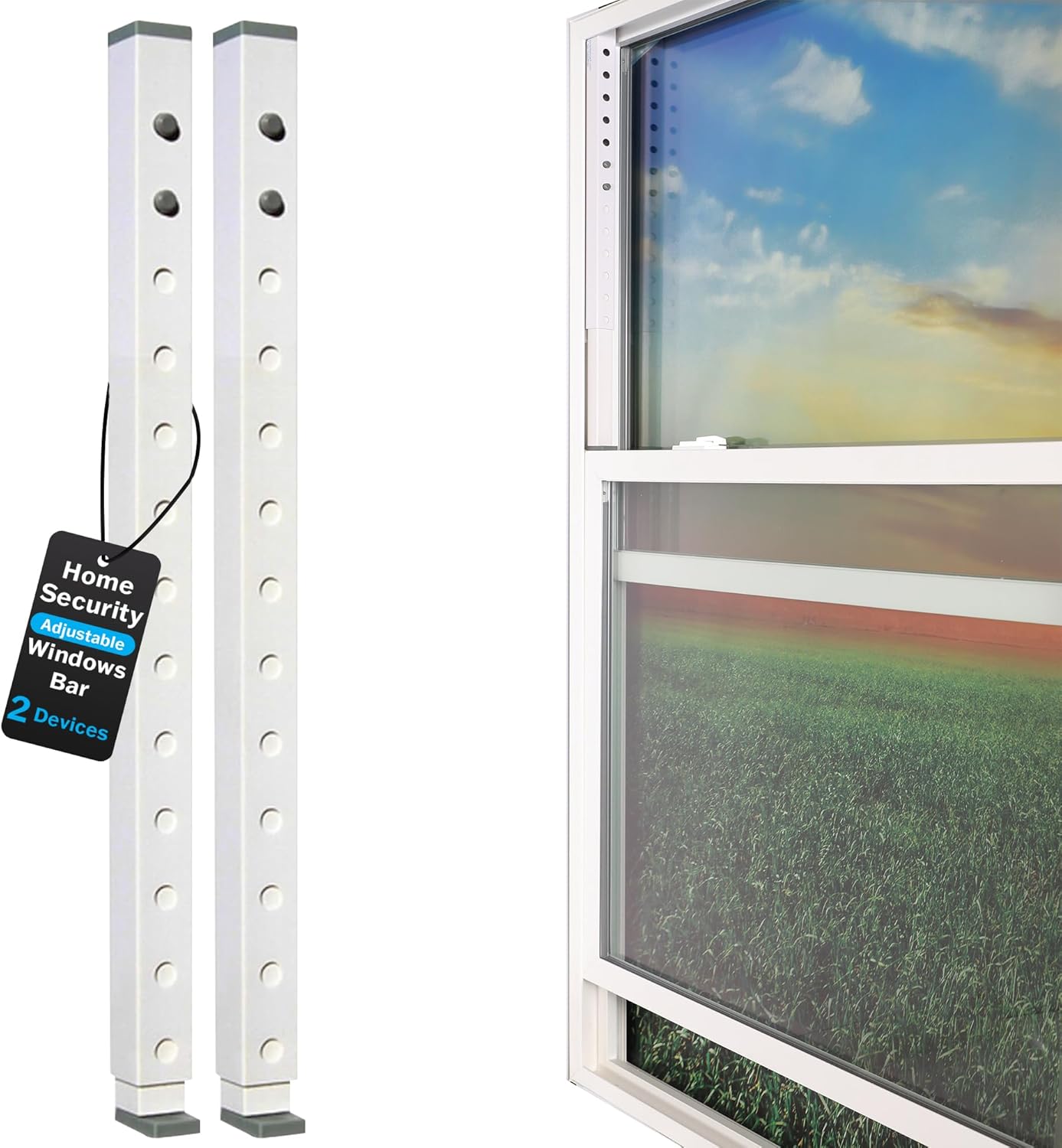 Lock-it Block-it adjustable window security bar installed on a sliding window